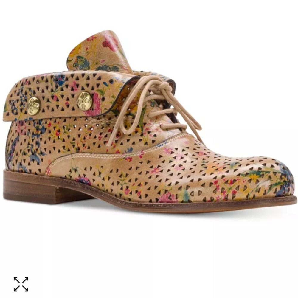 Patricia Nash Sabrina Prairie Rose Tan Floral Leather Ankle Booties